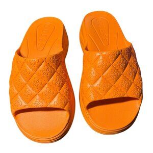 Guess Women's Orange Fenixy Quilted Lug-Sole Slides, Size 9, Casual Beach Pool